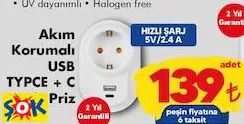 NİLSON AKIM KORUMALI USB TYPCE + C FİŞ PRİZ